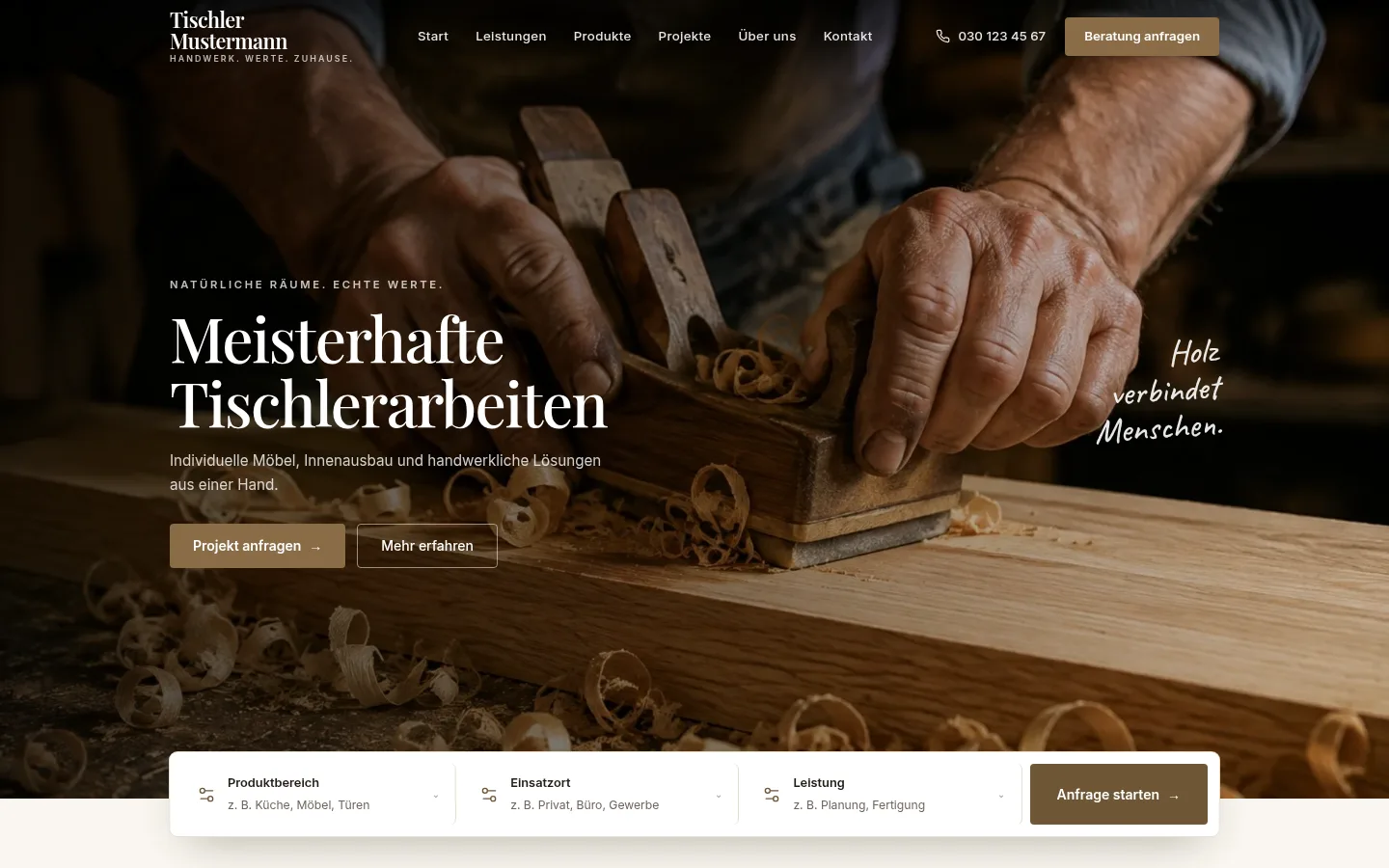Vorschau des Website-Musters für Tischlerei